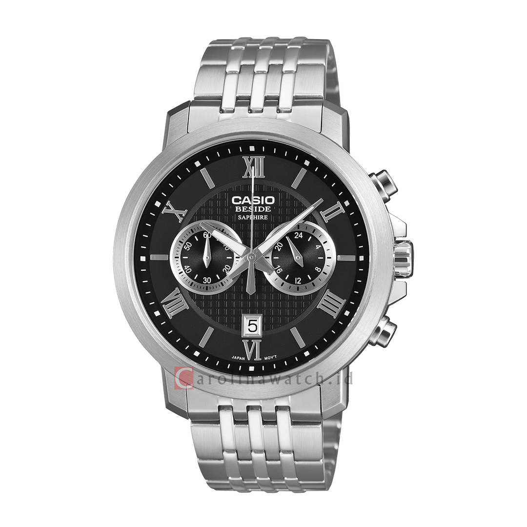 Jam Tangan Casio General BMS-500D-1A Men Chronograph Black Dial Solid stainless steel band