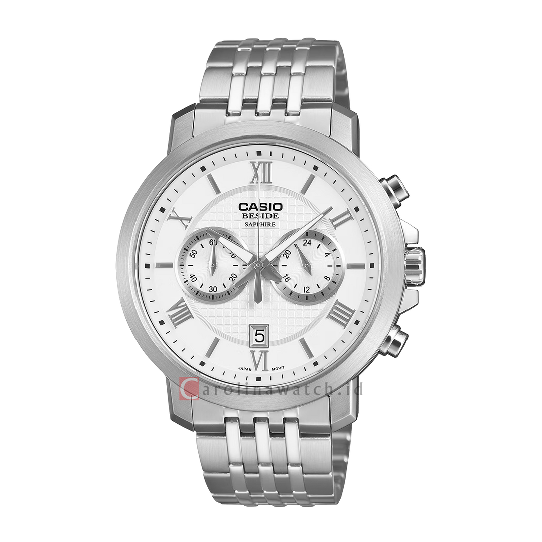 Jam Tangan Casio General BMS-500D-7A Men Chronograph White Dial Solid stainless steel band