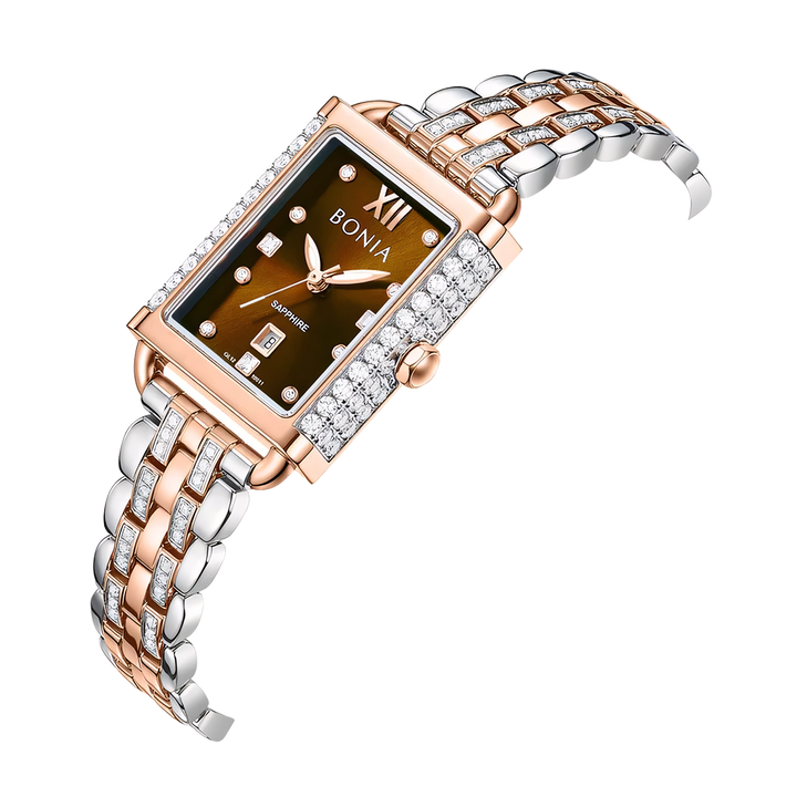 Jam Tangan BONIA Elegance BP10911-2643S Women Brown Dial Dual Tone Stainless Steel Strap