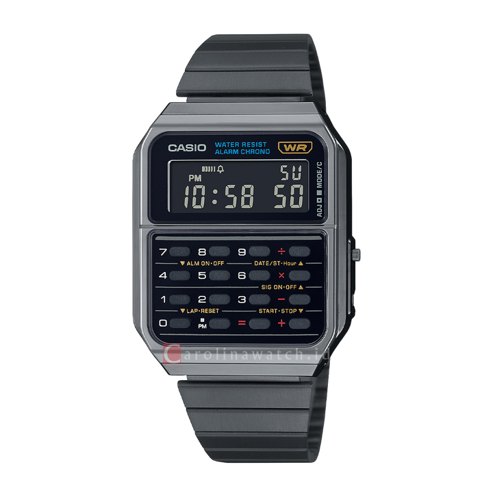 Jam Tangan Casio General CA-500WEGG-1B Unisex Calculator Model Digital Dial Black Stainless Steel Band