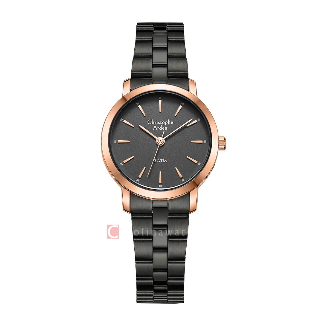 Jam Tangan Christophe Arden CA 1002 LHBBRBA Women Black Dial Black Stainless Steel Strap