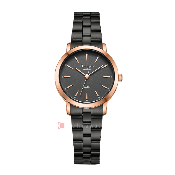 Jam Tangan Christophe Arden CA 1002 LHBBRBA Women Black Dial Black Stainless Steel Strap