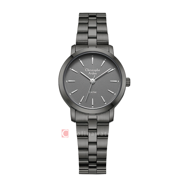 Jam Tangan Christophe Arden CA 1002 LHBIGDG Women Black Dial Black Stainless Steel Strap