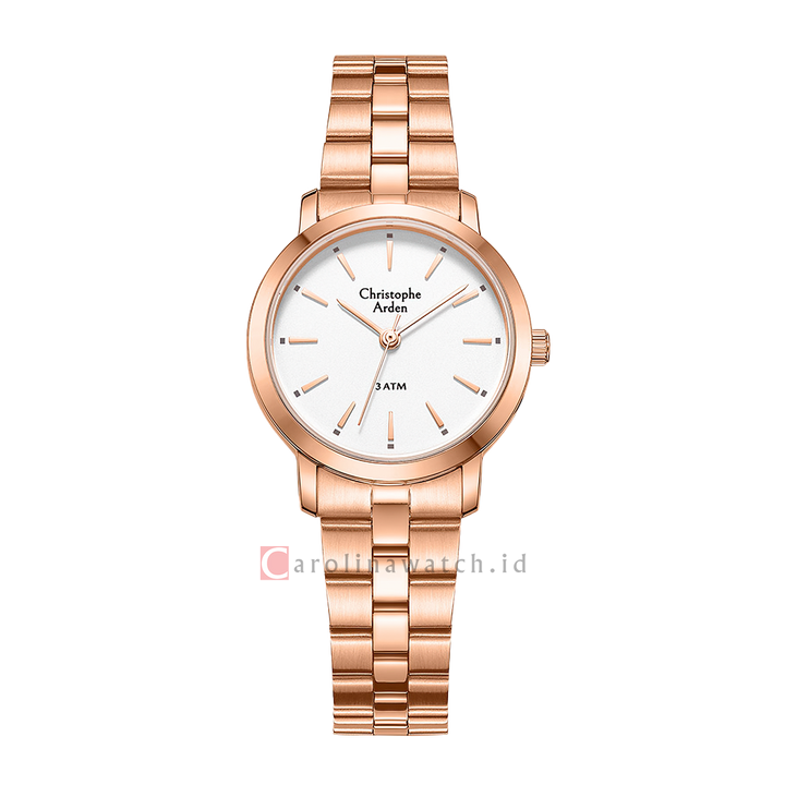 Jam Tangan Christophe Arden CA 1002 LHBRGSL Women Silver White Dial Rose Gold Stainless Steel Strap