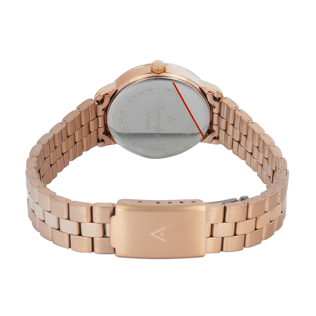 Jam Tangan Christophe Arden CA 1002 LHBRGSL Women Silver White Dial Rose Gold Stainless Steel Strap