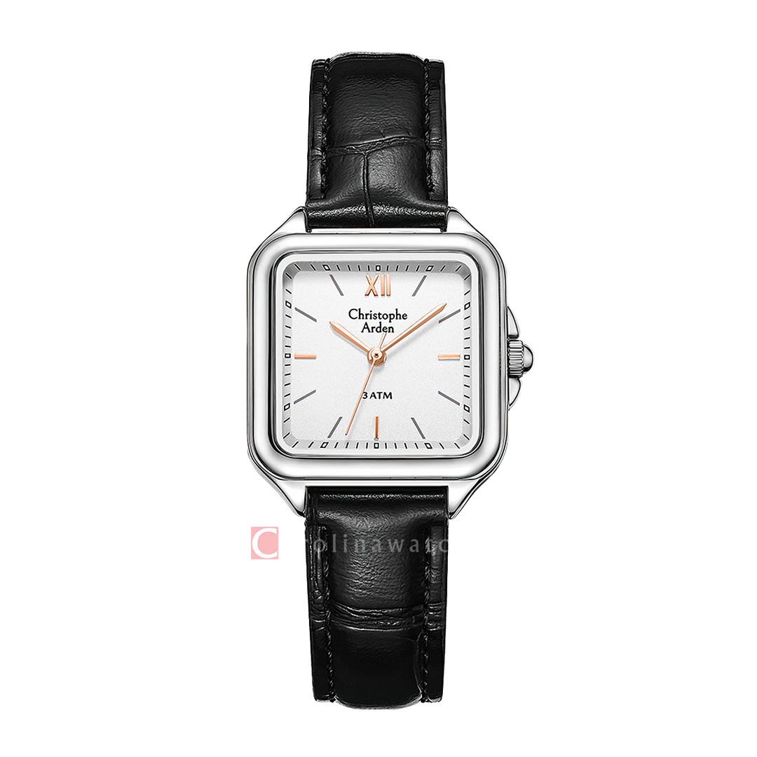 Jam Tangan Christophe Arden CA 1003 LHLSSSLBA Women White Dial Black Leather Strap