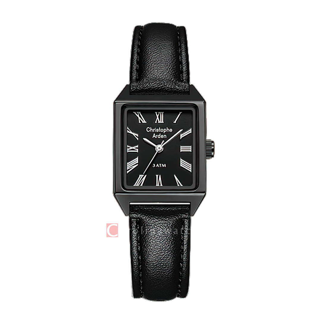 Jam Tangan Christophe Arden CA 1004 LHLIPBA2 Women Black Dial Black Leather Strap