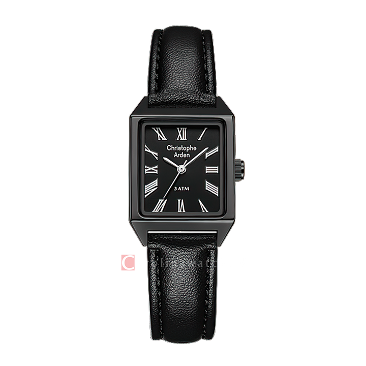 Jam Tangan Christophe Arden CA 1004 LHLIPBA2 Women Black Dial Black Leather Strap