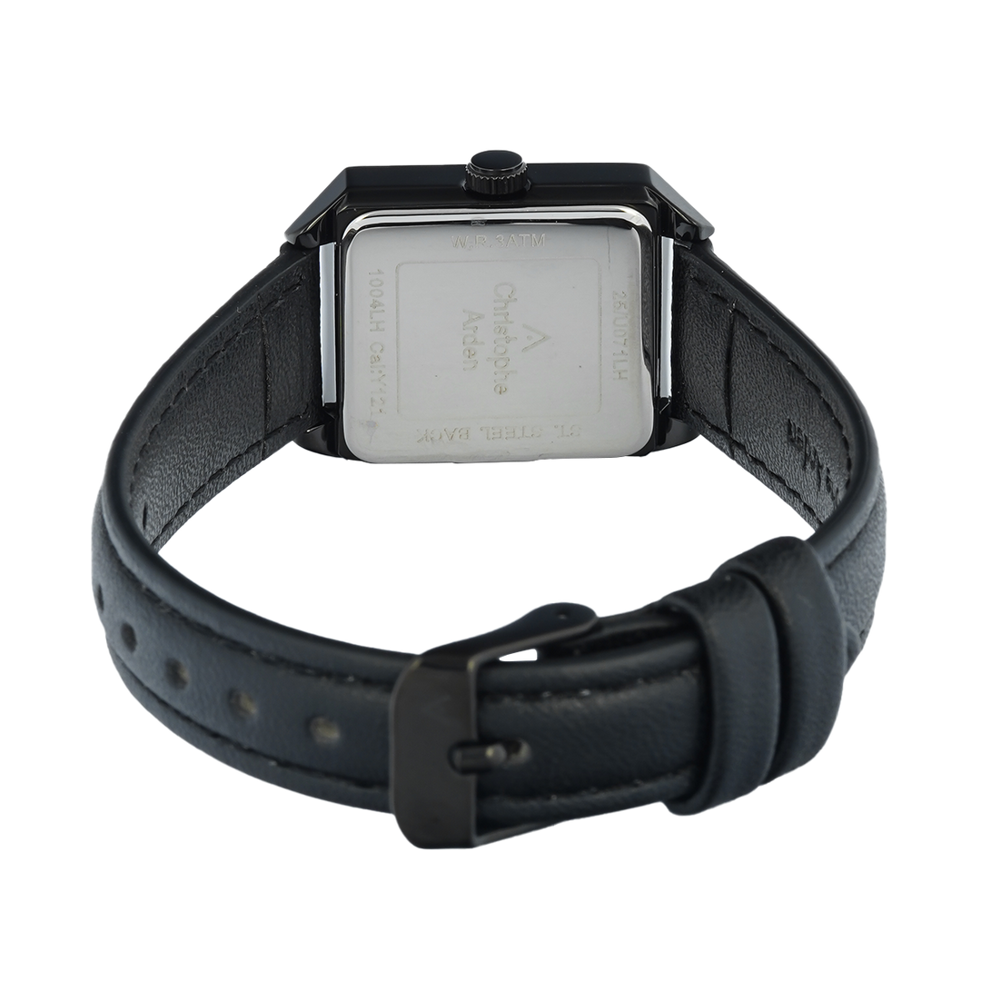 Jam Tangan Christophe Arden CA 1004 LHLIPBA2 Women Black Dial Black Leather Strap