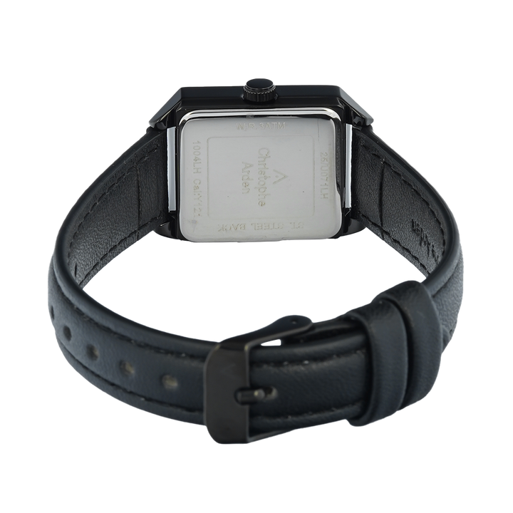 Jam Tangan Christophe Arden CA 1004 LHLIPBA2 Women Black Dial Black Leather Strap