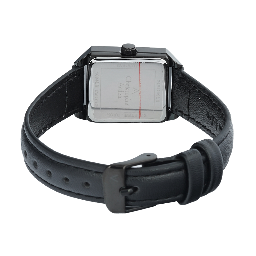Jam Tangan Christophe Arden CA 1004 LHLIPBA Women Black Dial Black Leather Strap