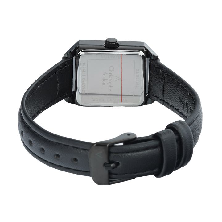 Jam Tangan Christophe Arden CA 1004 LHLIPBA Women Black Dial Black Leather Strap
