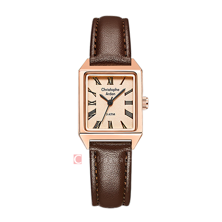 Jam Tangan Christophe Arden CA 1004 LHLRGPN2 Women Rose Gold Dial Brown Leather Strap