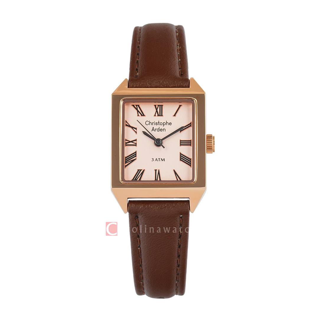 Jam Tangan Christophe Arden CA 1004 LHLRGPNBO2 Women Pink Dial Brown Leather Strap