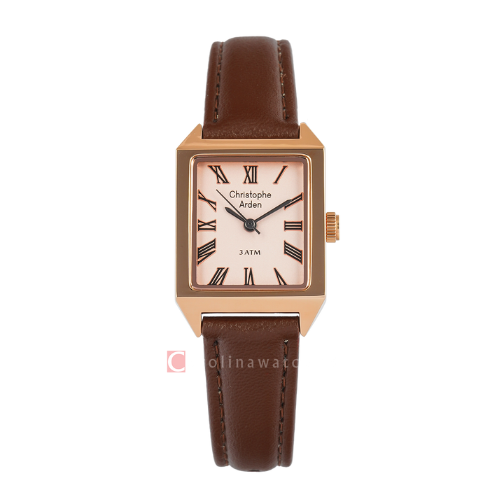 Jam Tangan Christophe Arden CA 1004 LHLRGPNBO2 Women Pink Dial Brown Leather Strap