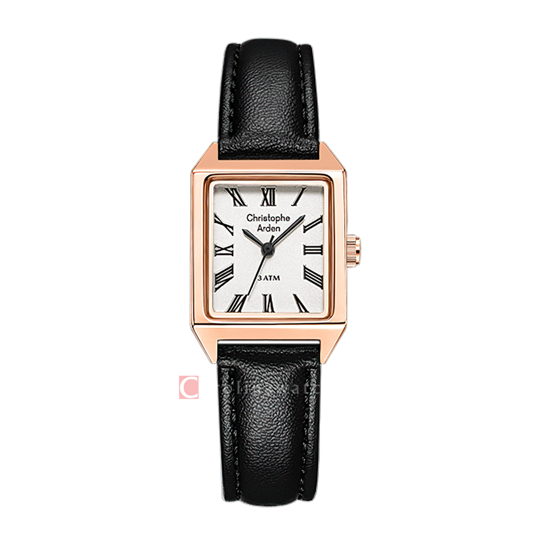 Jam Tangan Christophe Arden CA 1004 LHLRGSL2 Women White Dial Black Leather Strap