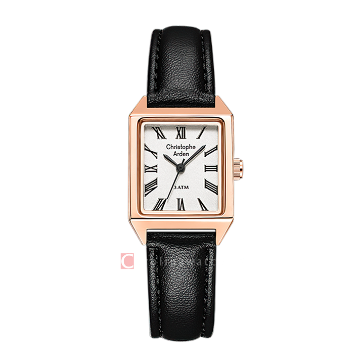 Jam Tangan Christophe Arden CA 1004 LHLRGSL2 Women White Dial Black Leather Strap