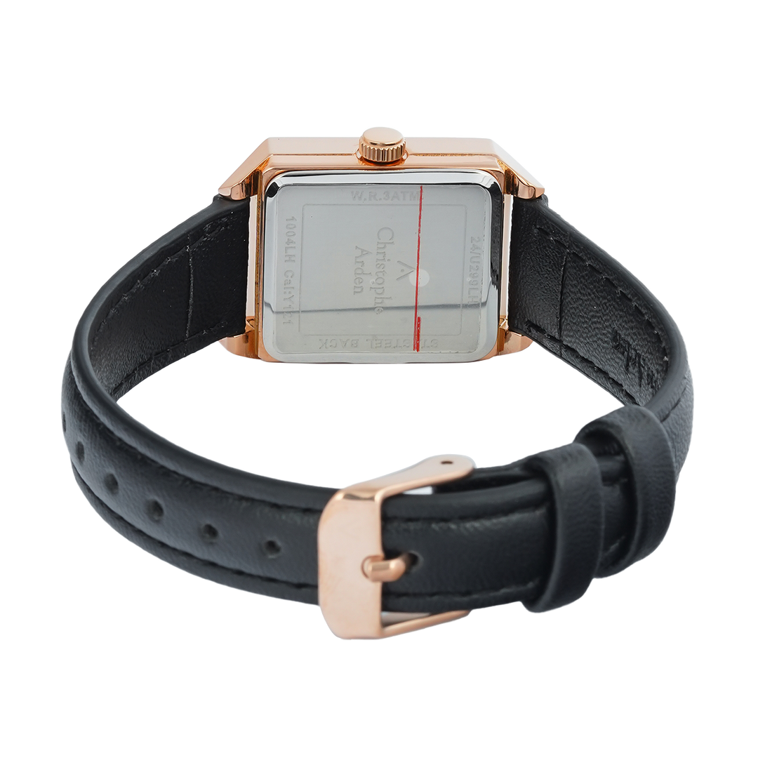 Jam Tangan Christophe Arden CA 1004 LHLRGSL Women White Dial Black Leather Strap