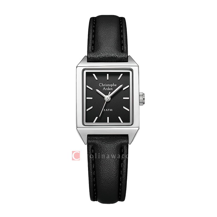 Jam Tangan Christophe Arden CA 1004 LHLSSBA Women Black Dial Black Leather Strap