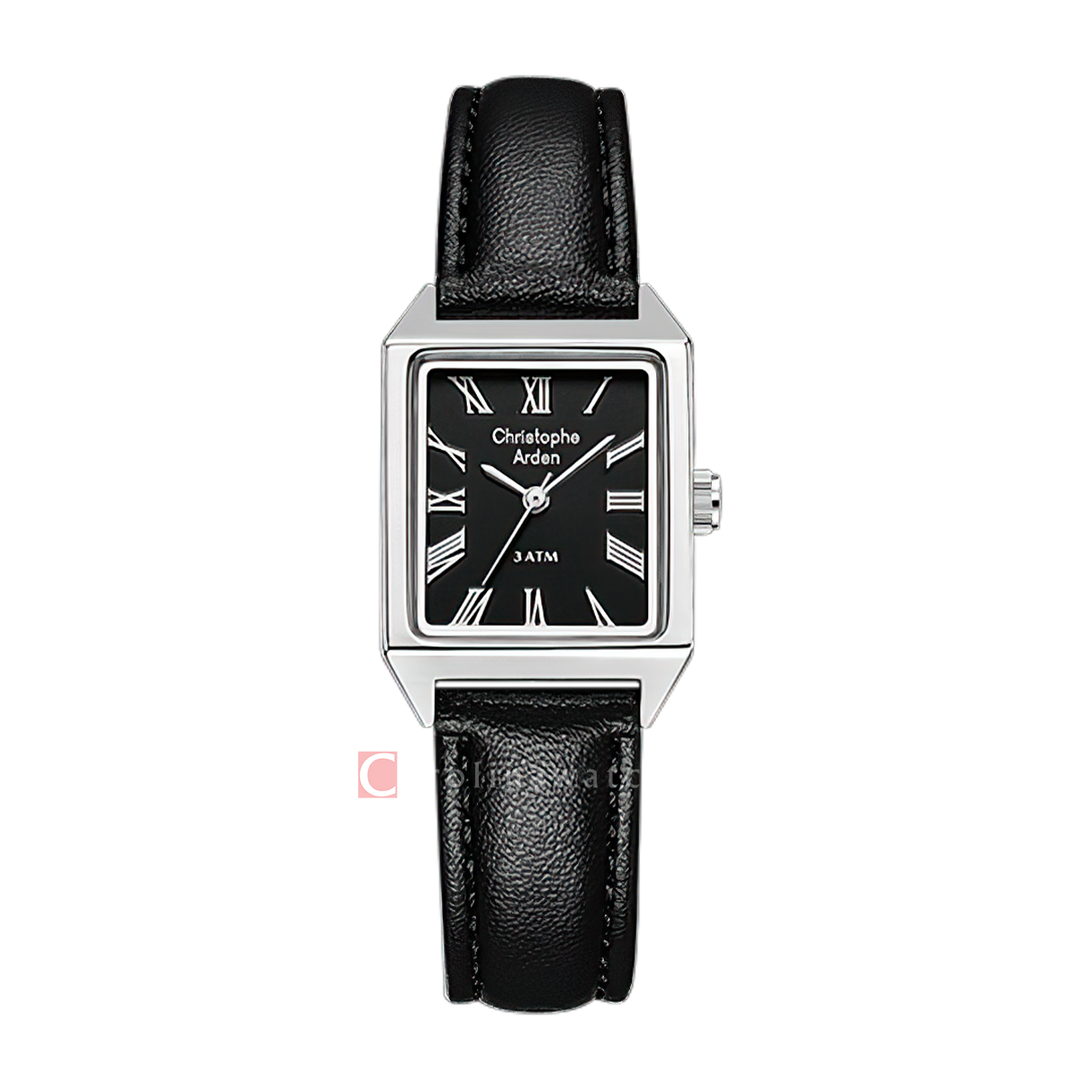 Jam Tangan Christophe Arden CA 1004 LHLSSBA2 Women Black Dial Black Leather Strap