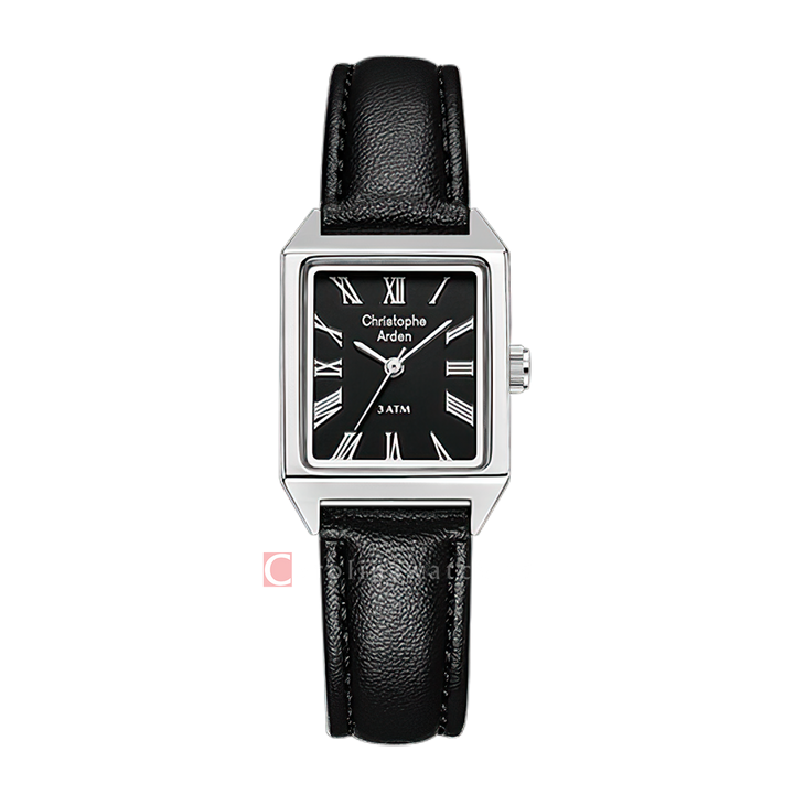 Jam Tangan Christophe Arden CA 1004 LHLSSBA2 Women Black Dial Black Leather Strap