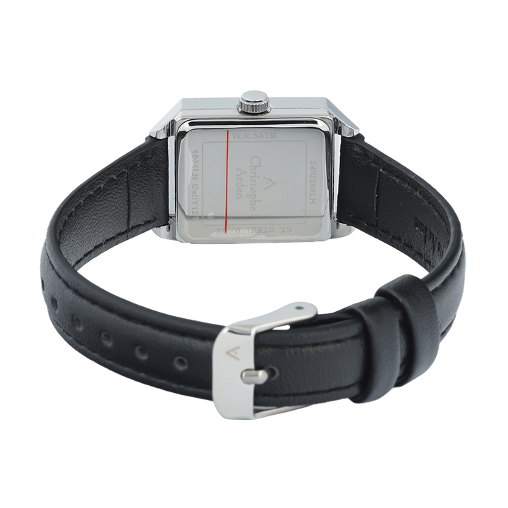 Jam Tangan Christophe Arden CA 1004 LHLSSBA Women Black Dial Black Leather Strap