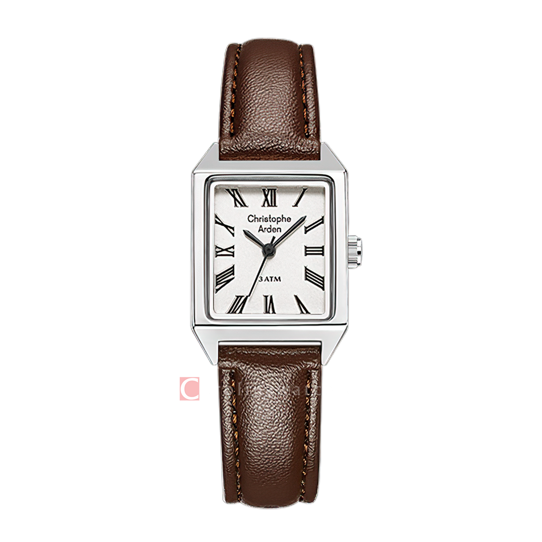Jam Tangan Christophe Arden CA 1004 LHLSSSLBO2 Women White Dial Brown Leather Strap