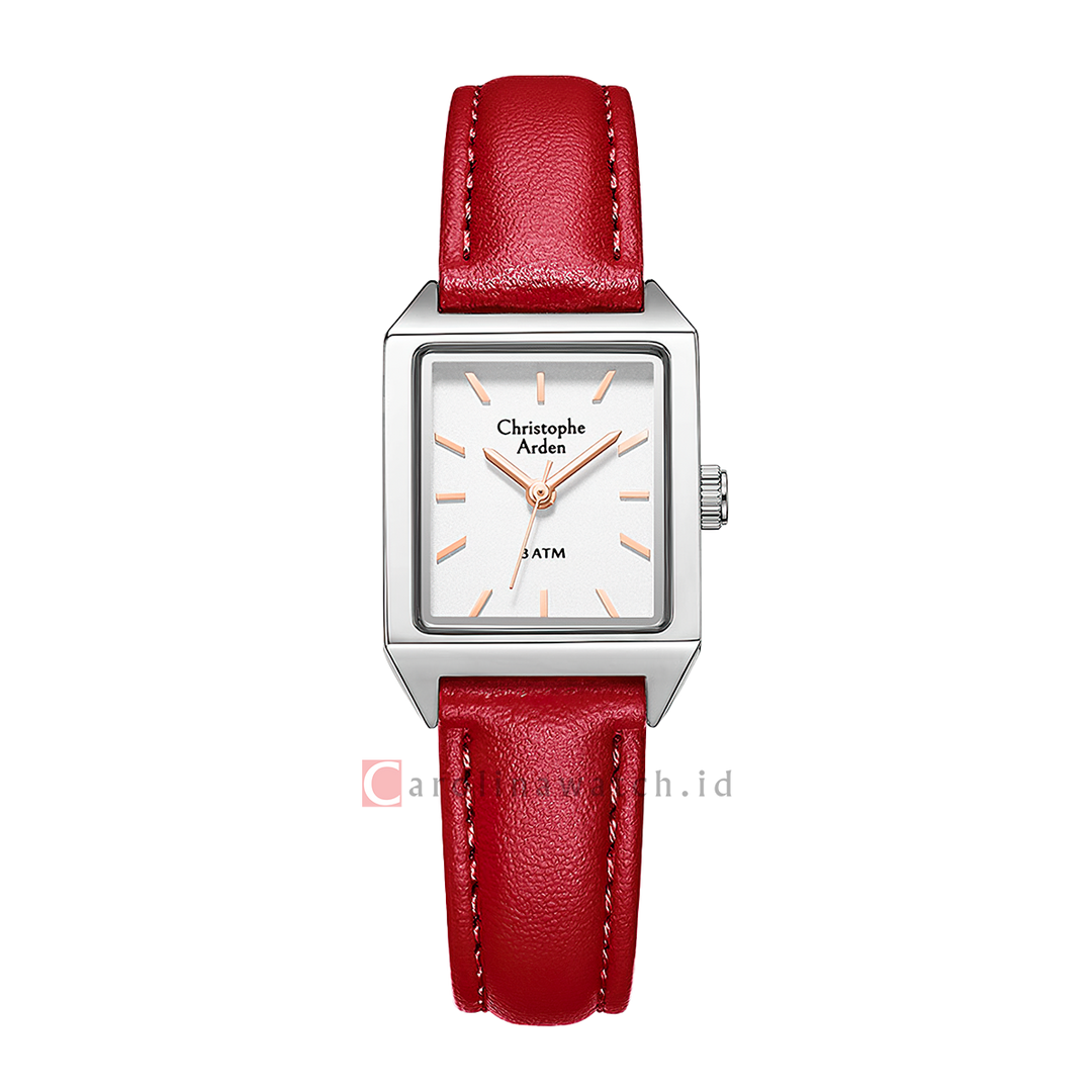 Jam Tangan Christophe Arden CA 1004 LHLSSSLRE Women White Dial Red Leather Strap