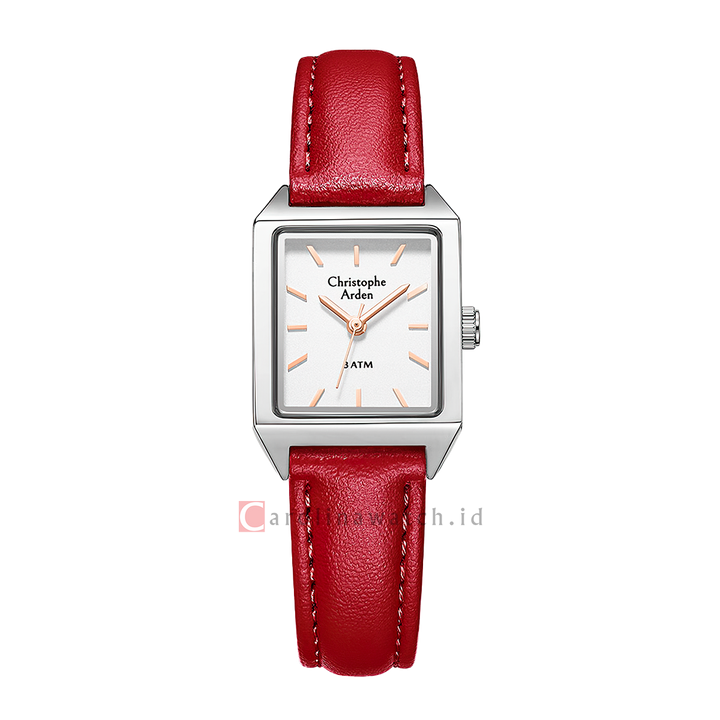 Jam Tangan Christophe Arden CA 1004 LHLSSSLRE Women White Dial Red Leather Strap