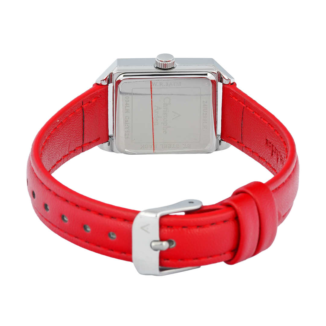 Jam Tangan Christophe Arden CA 1004 LHLSSSLRE Women White Dial Red Leather Strap