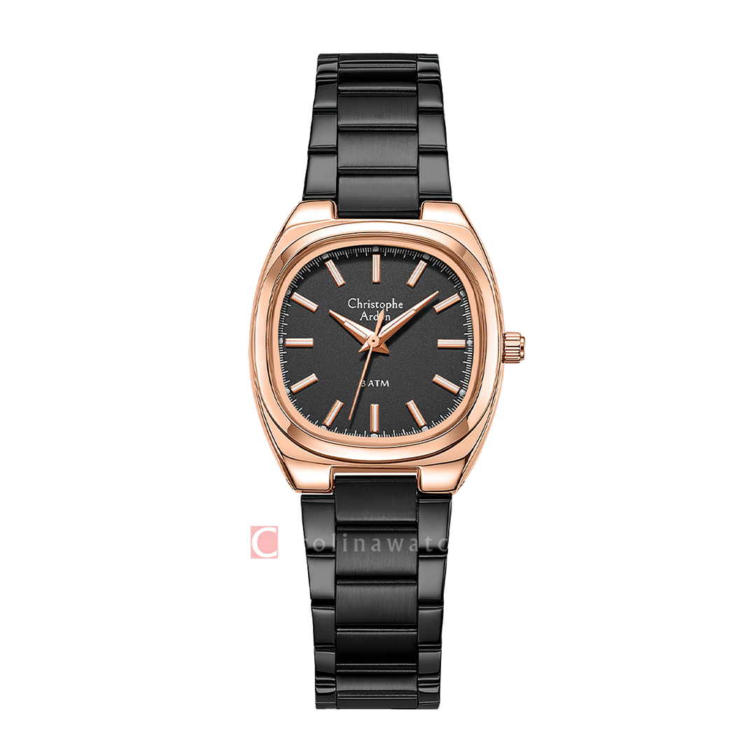 Jam Tangan Christophe Arden CA 1005 LHBBRBA Women Black Dial Black Stainless Steel Strap