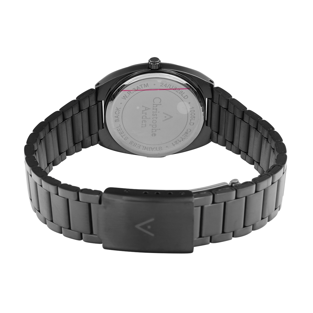 Jam Tangan Christophe Arden CA 1005 LHBIGDGRG Women Black Dial Black Stainless Steel Strap