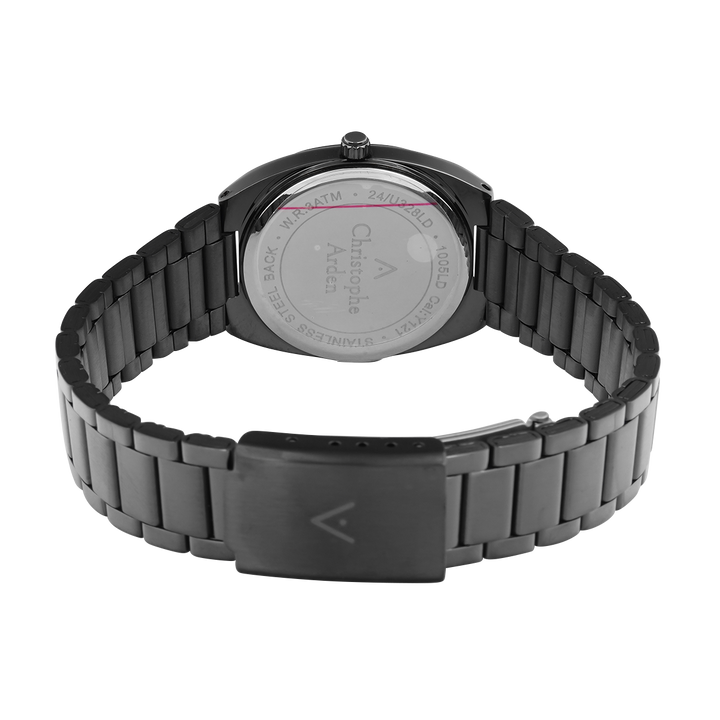Jam Tangan Christophe Arden CA 1005 LHBIGDGRG Women Black Dial Black Stainless Steel Strap