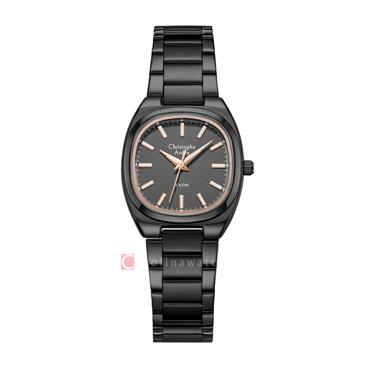 Jam Tangan Christophe Arden CA 1005 LHBIGDGRG Women Black Dial Black Stainless Steel Strap