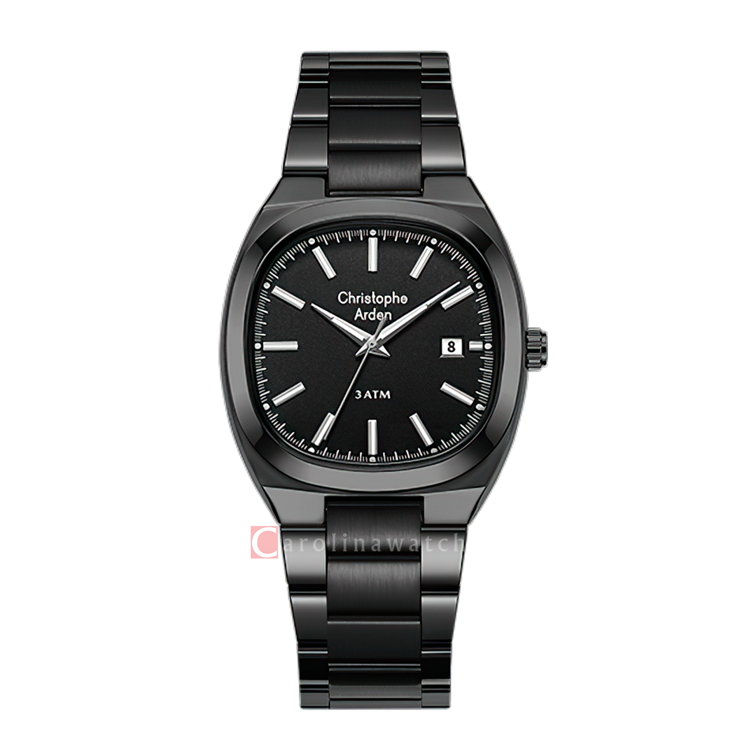 Jam Tangan Christophe Arden CA 1005 MDFIPBA Men Black Dial Black Stainless Steel Strap