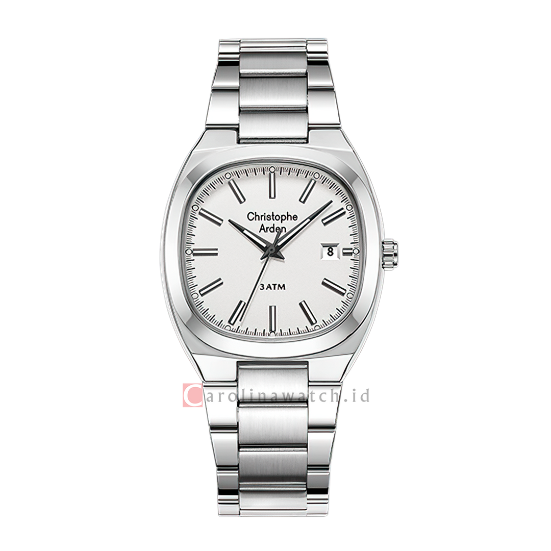 Jam Tangan Christophe Arden CA 1005 MDFSSSL Men Silver White Dial Stainless Steel Strap