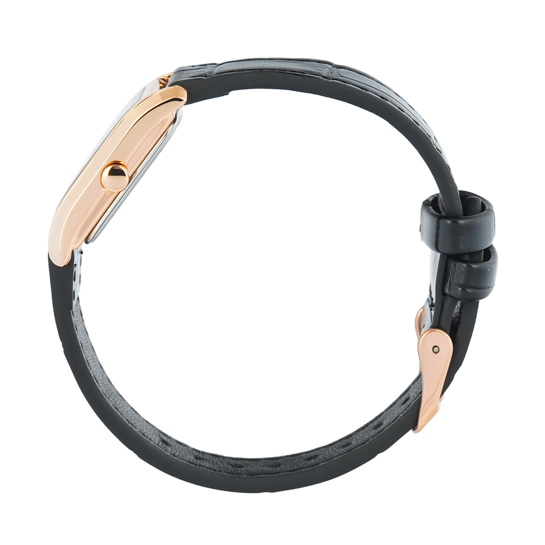 Jam Tangan Christophe Arden CA 1006 LHLRGBA Women Black Dial Black Leather Strap