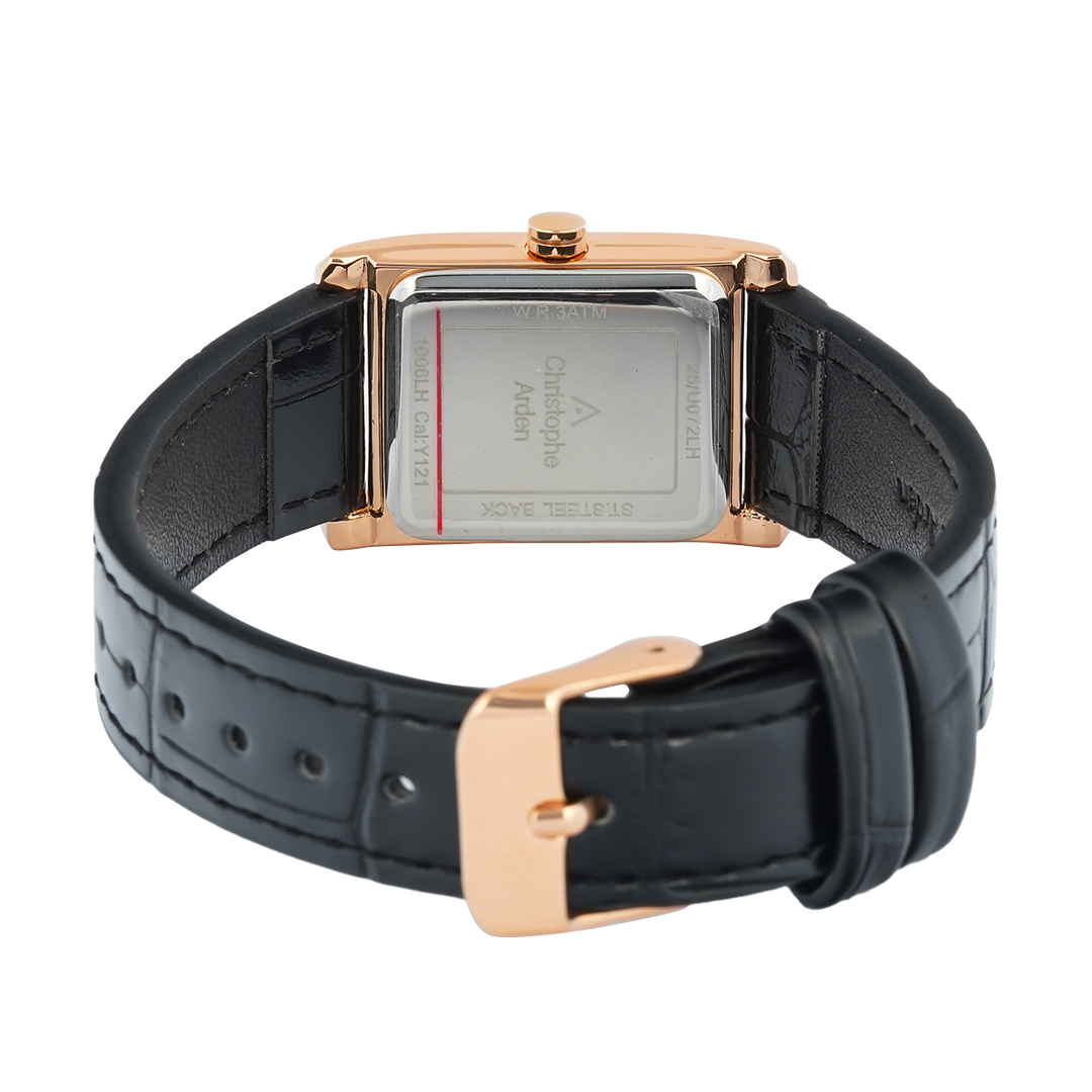 Jam Tangan Christophe Arden CA 1006 LHLRGBA Women Black Dial Black Leather Strap