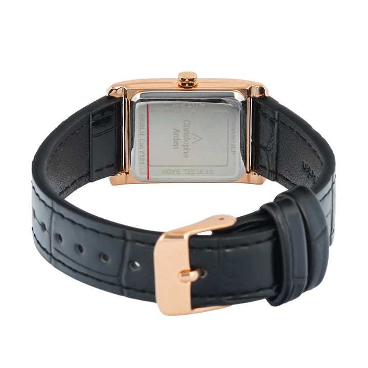 Jam Tangan Christophe Arden CA 1006 LHLRGBA Women Black Dial Black Leather Strap