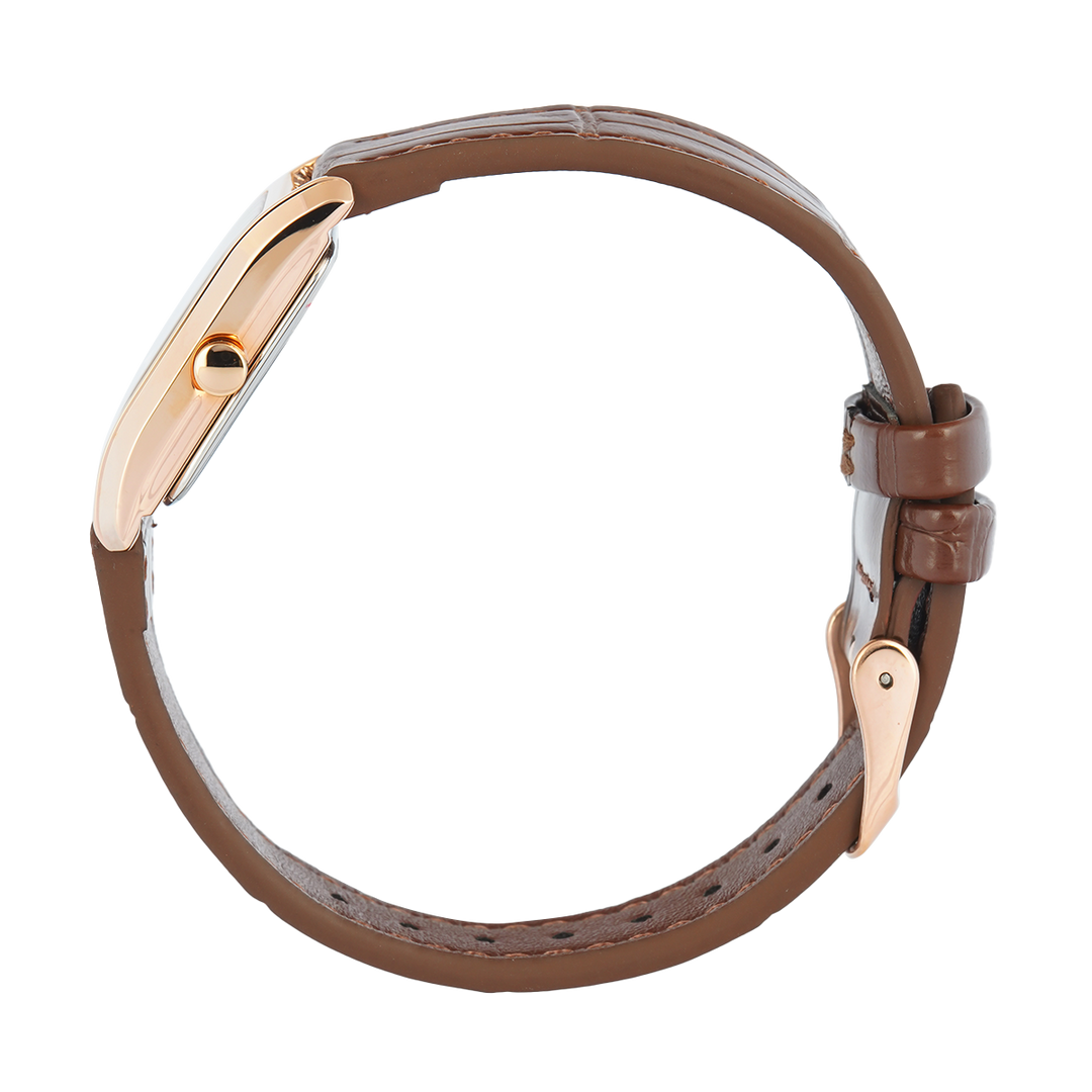 Jam Tangan Christophe Arden CA 1006 LHLRGPN Women Rose Gold Dial Brown Leather Strap