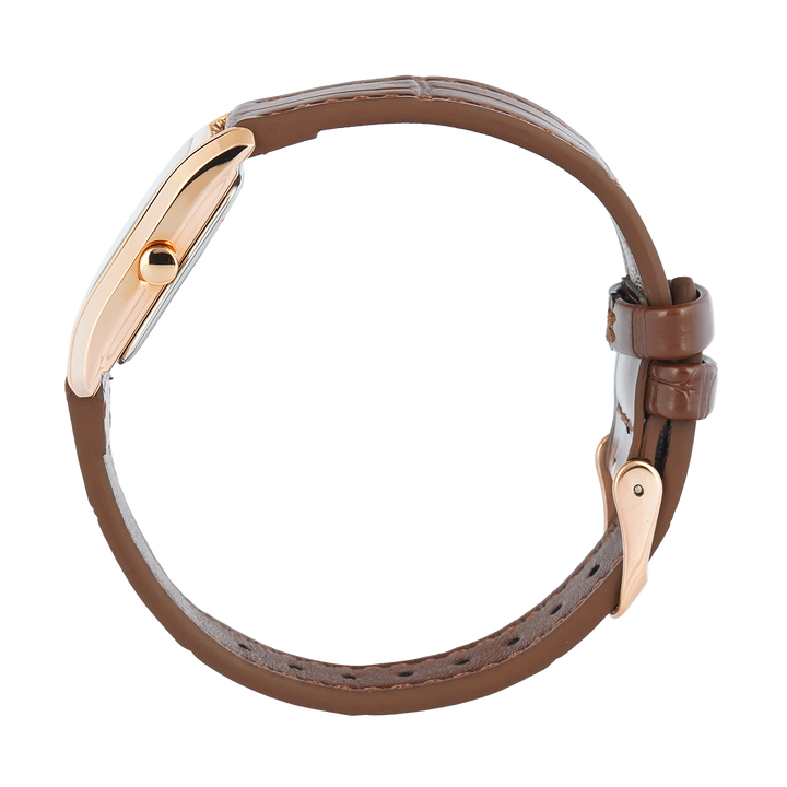 Jam Tangan Christophe Arden CA 1006 LHLRGPN Women Rose Gold Dial Brown Leather Strap