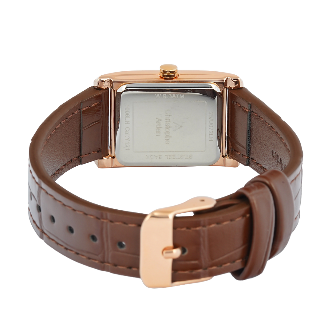 Jam Tangan Christophe Arden CA 1006 LHLRGPN Women Rose Gold Dial Brown Leather Strap