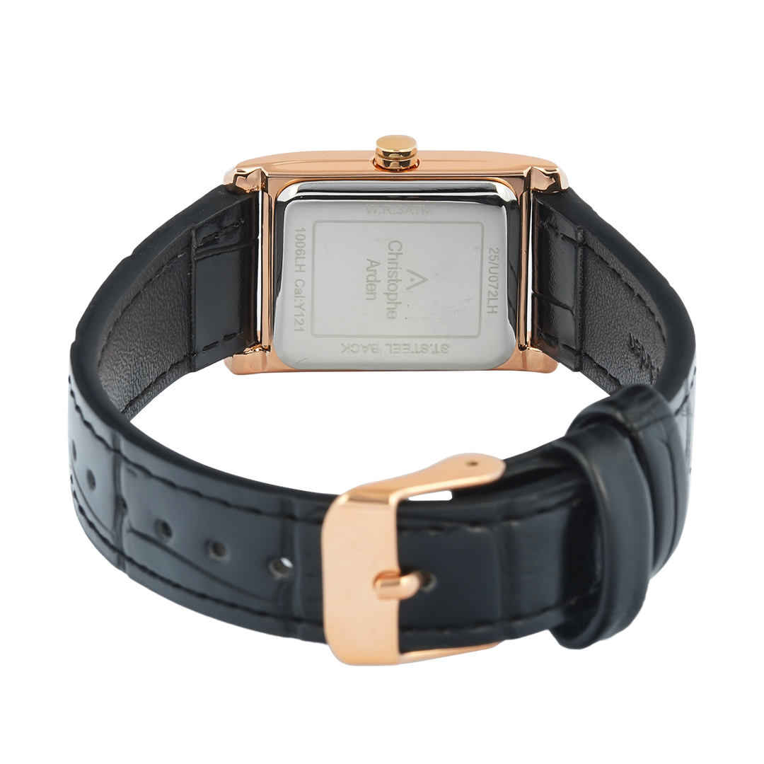 Jam Tangan Christophe Arden CA 1006 LHLRGSL Women Silver White Dial Black Leather Strap