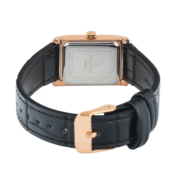 Jam Tangan Christophe Arden CA 1006 LHLRGSL Women Silver White Dial Black Leather Strap