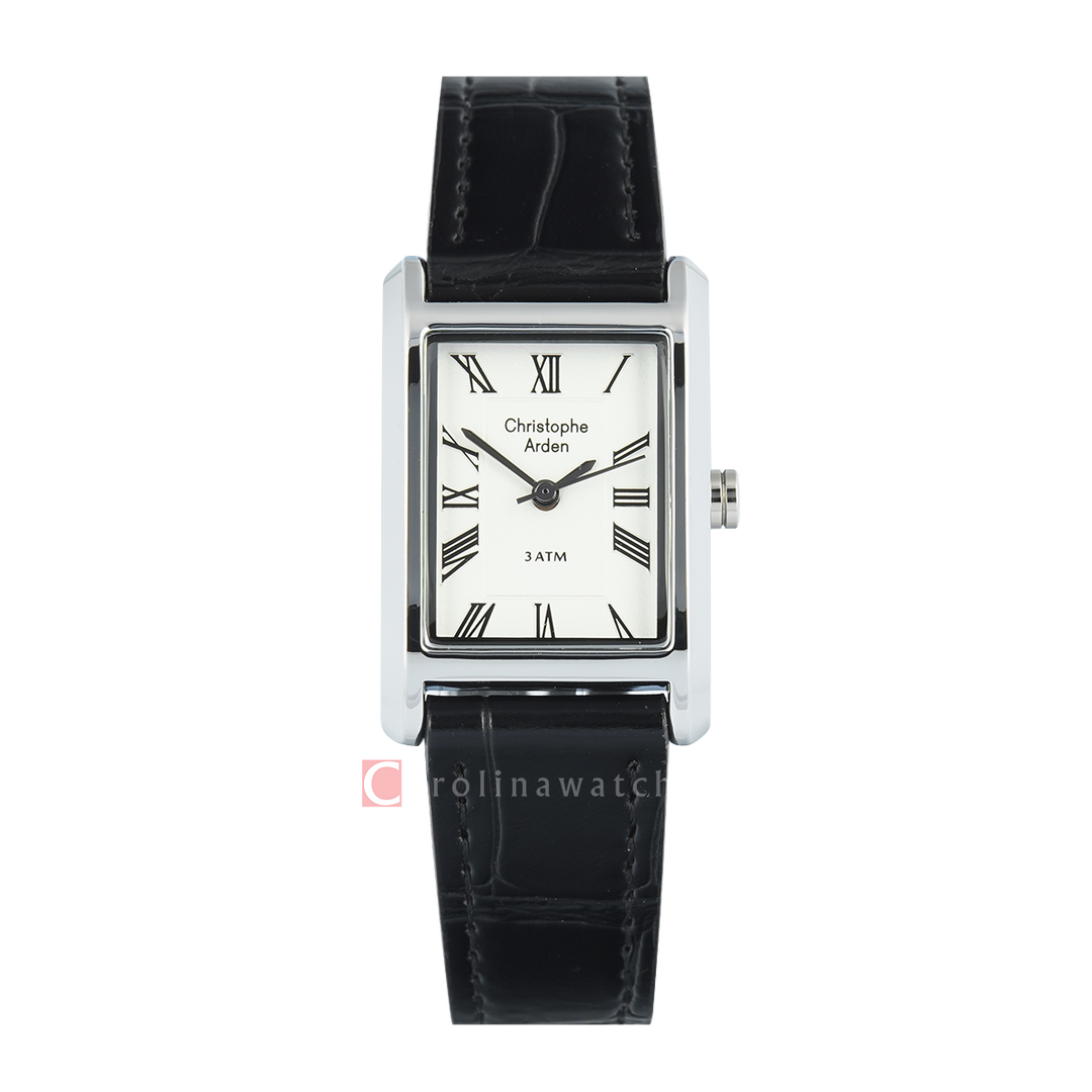 Jam Tangan Christophe Arden CA 1006 LHLSSSL Women Silver White Dial Black Leather Strap