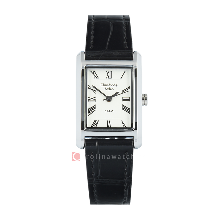 Jam Tangan Christophe Arden CA 1006 LHLSSSL Women Silver White Dial Black Leather Strap