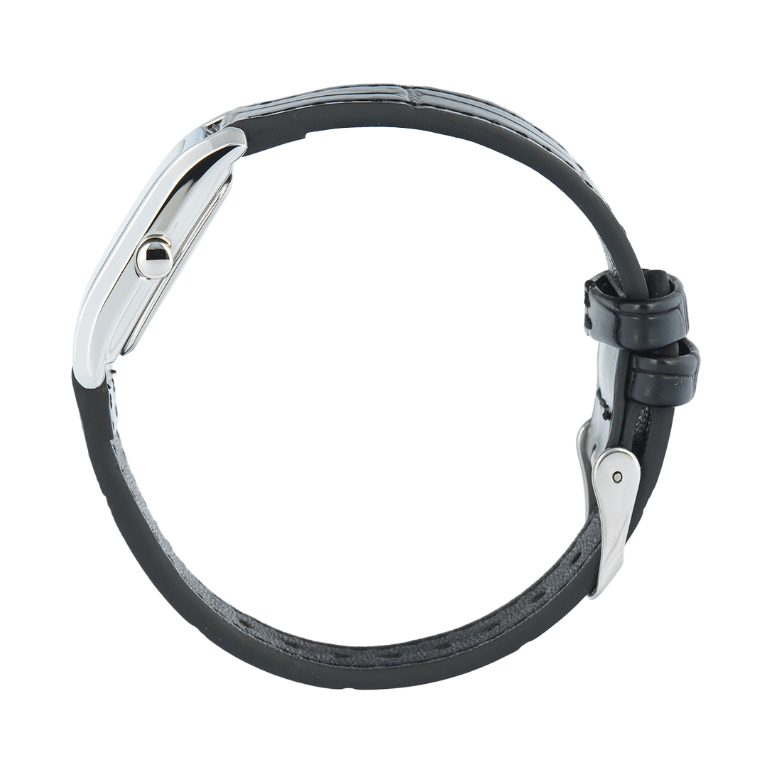 Jam Tangan Christophe Arden CA 1006 LHLSSSL Women Silver White Dial Black Leather Strap