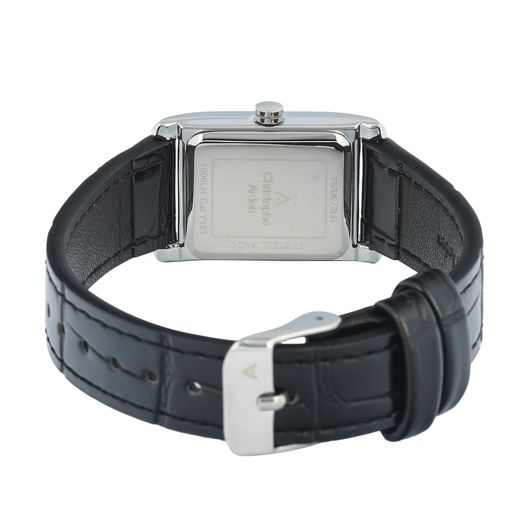 Jam Tangan Christophe Arden CA 1006 LHLSSSL Women Silver White Dial Black Leather Strap