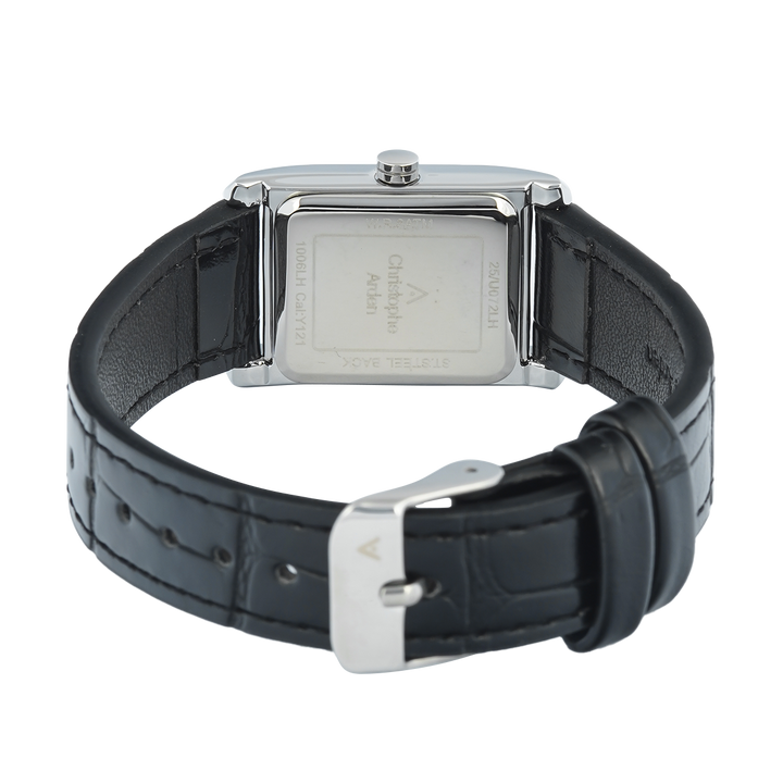 Jam Tangan Christophe Arden CA 1006 LHLSSSL Women Silver White Dial Black Leather Strap