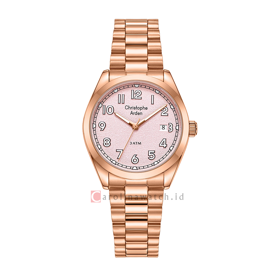 Jam Tangan Christophe Arden CA 1008 LDFRGPN Women Pink Dial Rose Gold Stainless Steel Strap